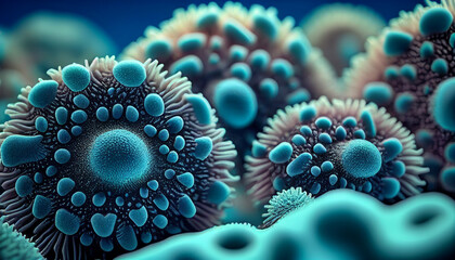 Bacteria and Virus Cells Under Microscope: A Scientific Close-Up. Generative AI
