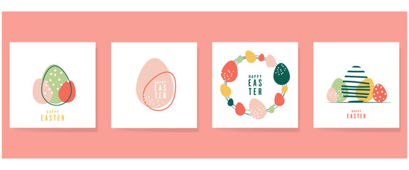 Abstract Easter set cards with eggs. Minimal art composition.
