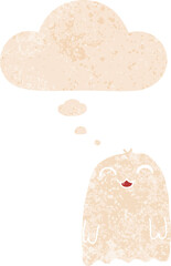 cartoon ghost and thought bubble in retro textured style