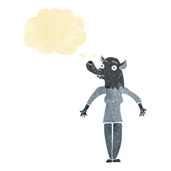 cartoon werewolf woman with thought bubble