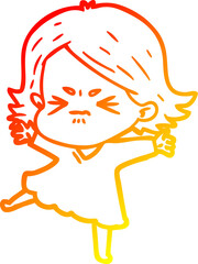 warm gradient line drawing cartoon angry woman
