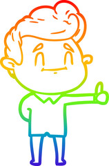 rainbow gradient line drawing happy cartoon man giving thumbs up
