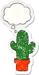 cartoon cactus and thought bubble as a distressed worn sticker