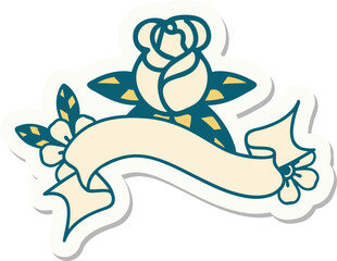 tattoo sticker with banner of a single rose