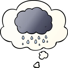 cartoon cloud raining and thought bubble in smooth gradient style