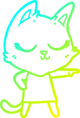 cold gradient line drawing calm cartoon cat girl pointing