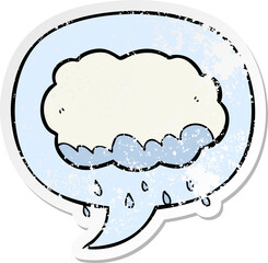 cartoon rain cloud and speech bubble distressed sticker