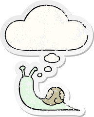 cartoon snail and thought bubble as a distressed worn sticker