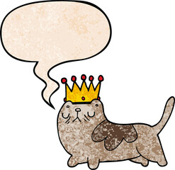 cartoon arrogant cat and speech bubble in retro texture style