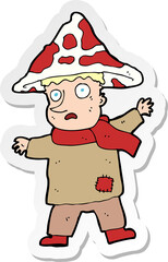 sticker of a cartoon magical mushroom man
