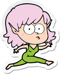 sticker of a cartoon elf girl running