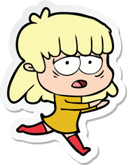 sticker of a cartoon tired woman