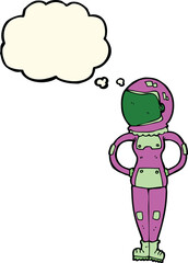 cartoon female astronaut with thought bubble