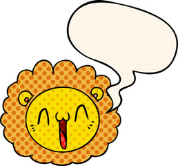 cartoon lion face and speech bubble in comic book style