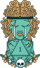 sad orc barbarian character face with natural one d20 roll illustration