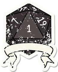 natural one d20 dice roll grunge sticker