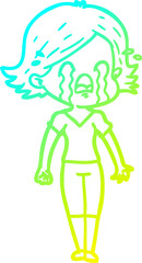 cold gradient line drawing cartoon woman crying