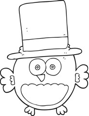 black and white cartoon owl in top hat