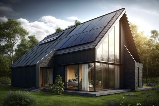 Solar powered house.AI technology generated image