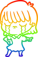 rainbow gradient line drawing cartoon woman crying