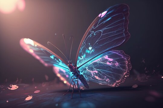 Beautiful Spectral light pink butterfly. Generative AI.