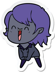 sticker of a cute cartoon happy vampire girl