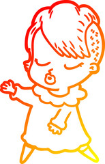 warm gradient line drawing cartoon pretty hipster girl