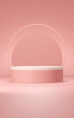 Podium vertical abstract background. Geometric shape. Pink colors scene. Minimal 3d rendering. Scene with geometrical background. 3d render