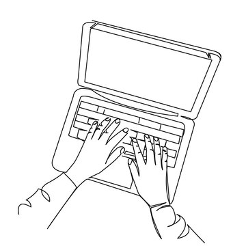 minimalist line art hands typing on laptop clip art preview