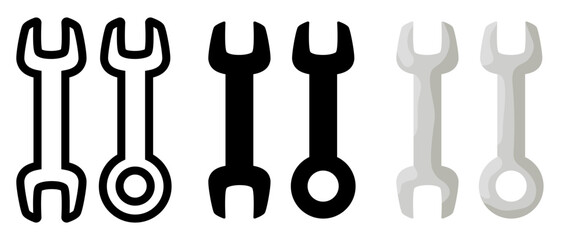 Adjustable wrench set. Flat icons isolated on white background.