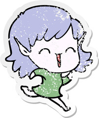 distressed sticker of a cartoon elf girl