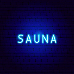 Fototapeta na wymiar Sauna Neon Text. Vector Illustration of Washing Procedure. Clean and Wash. Glowing Led Lamp Promotion.