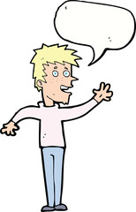 cartoon happy boy waving with speech bubble