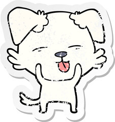 distressed sticker of a cartoon dog sticking out tongue