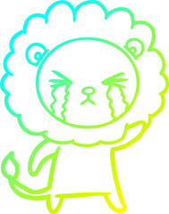cold gradient line drawing cartoon crying lion