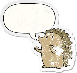cartoon hedgehog and speech bubble distressed sticker