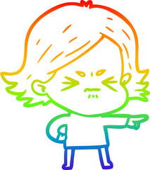 rainbow gradient line drawing cartoon angry girl
