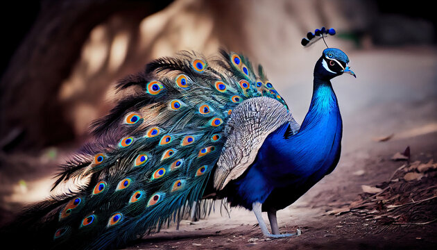 beautiful male indian peacock. Close-Up Of A Peacock With Spread Wings. Generative Ai