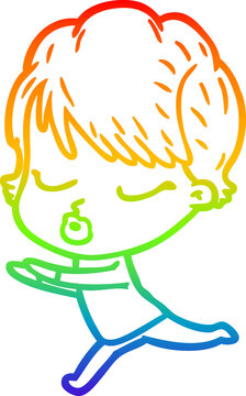 recommend clip art: rainbow gradient line drawing cartoon woman with eyes shut