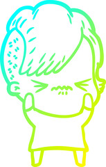 cold gradient line drawing cartoon annoyed hipster girl