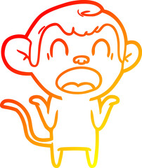 warm gradient line drawing shouting cartoon monkey shrugging shoulders