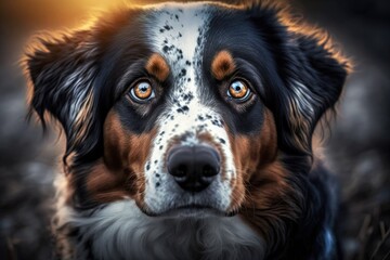Dog's eyes looking into the camera, animals in the background, dramatic deep look. Look at the eyes. Generative AI