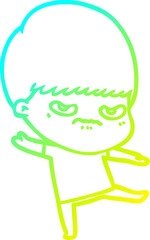 cold gradient line drawing annoyed cartoon boy