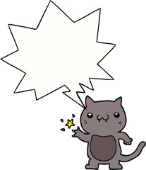 cartoon cat scratching and speech bubble