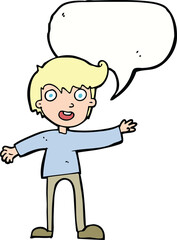 cartoon excited boy with speech bubble