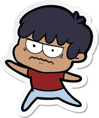 sticker of a annoyed cartoon boy