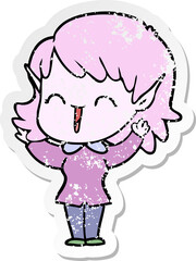 distressed sticker of a cartoon elf girl