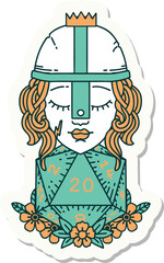 human fighter with natural 20 D20 dice roll sticker