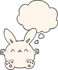 cute cartoon rabbit and thought bubble in comic book style