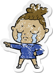 distressed sticker of a cartoon crying woman